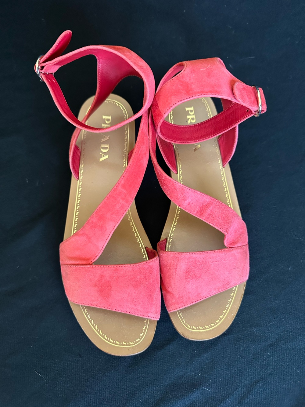Prada washed red,  Pink Suede Ankle-Strap Sandals 38.5 Italian 8.5 US